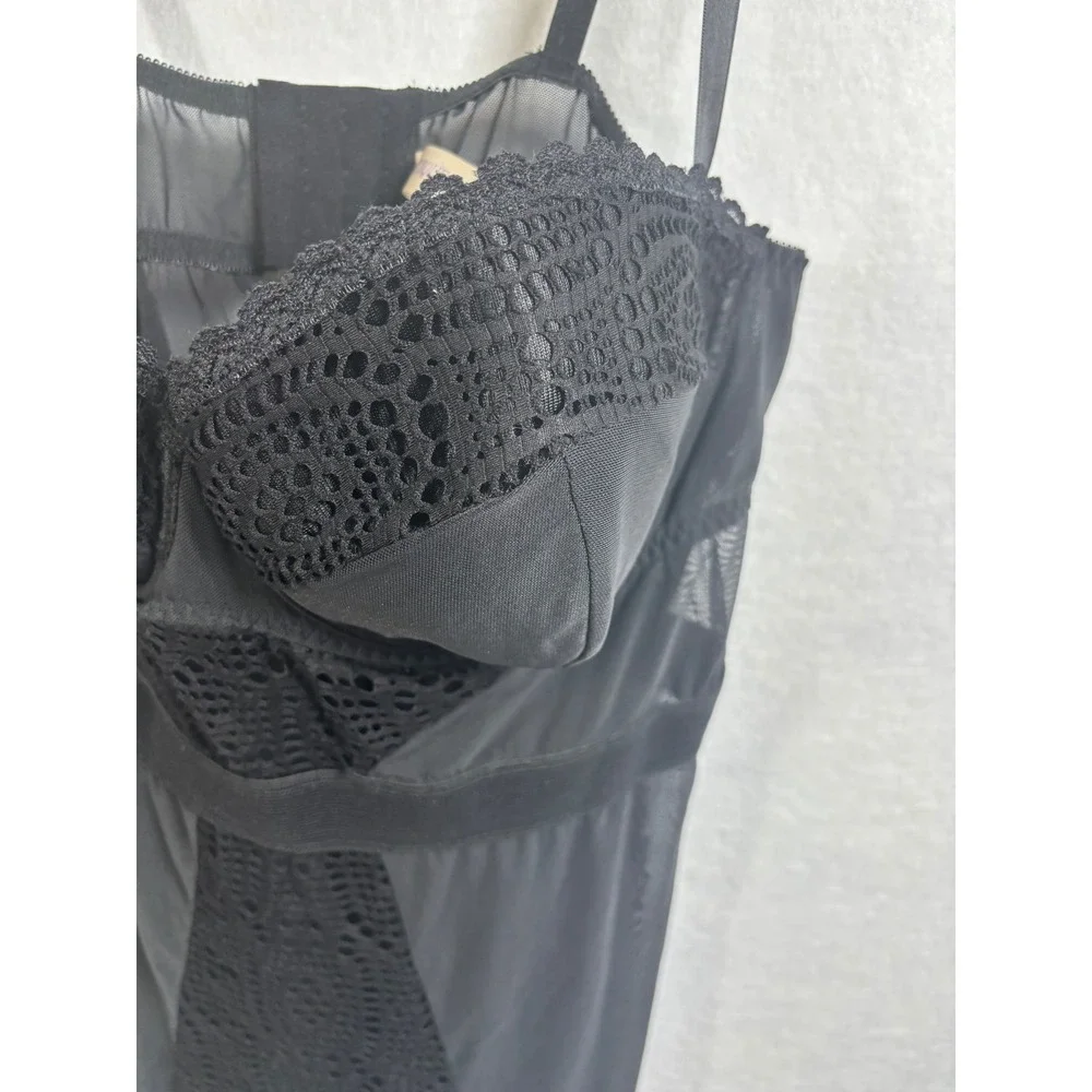 Cacique Black Mesh Lace Underwire Chemise Nightgown Adjustable Straps 18/20